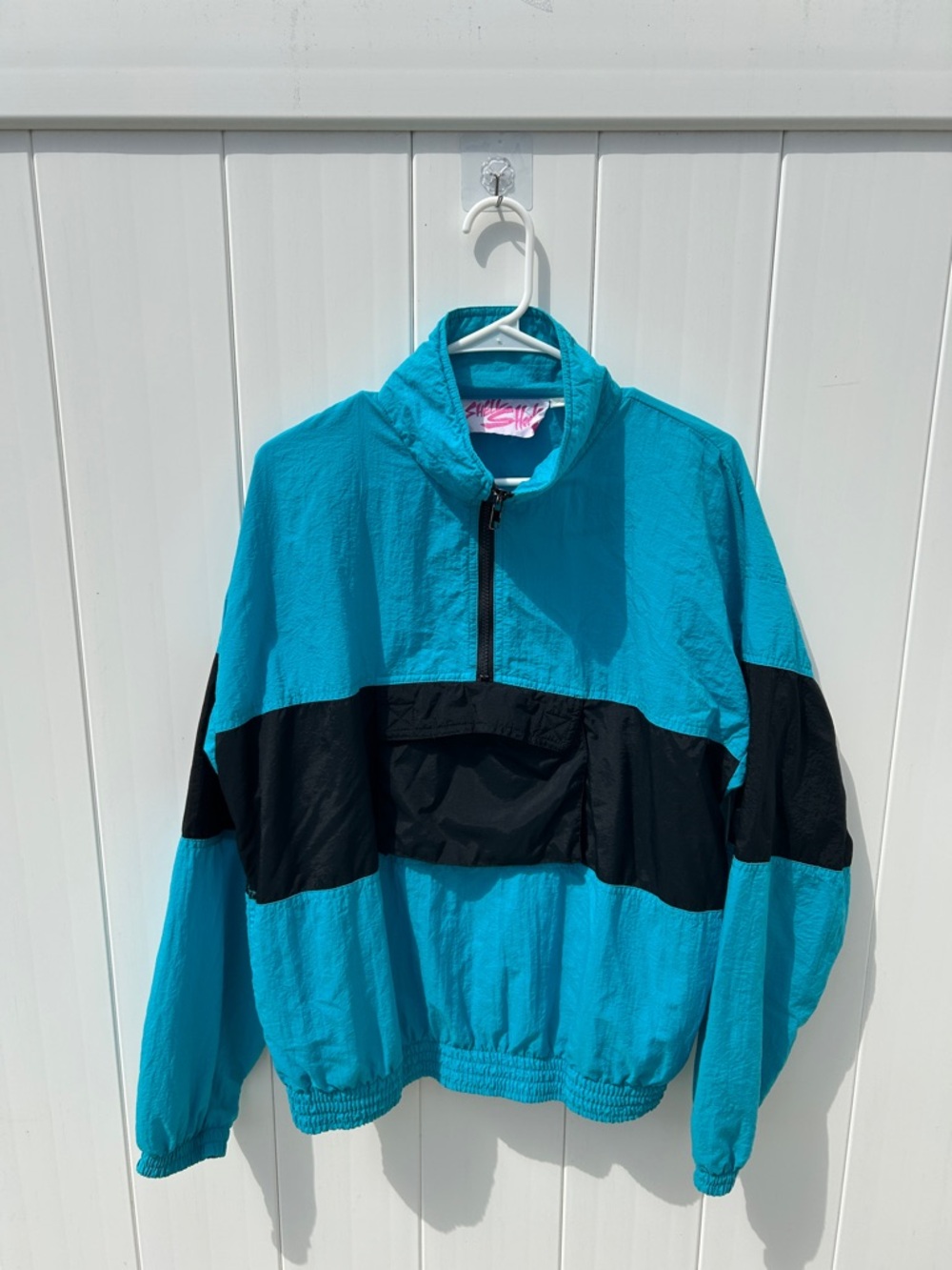 Shell Shock Vintage Teal and Black Windbreaker Jacket - Lightweight Pullover